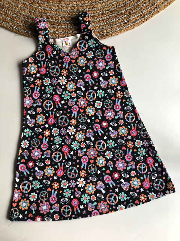 Retro illustration print belt frock(BEL33)