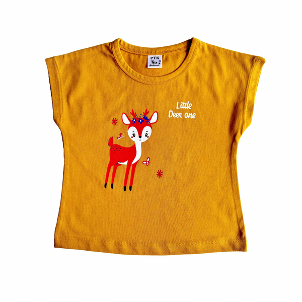 Chrome yellow coloured little deer one flat sleeve top(FST3)