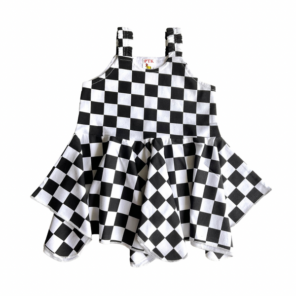 Black and white checked asymmetric frock(ASY63)