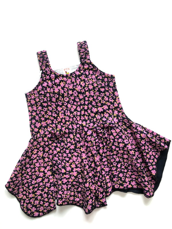 Pink&Black Multi floral print asymmetric frock(ASY43)