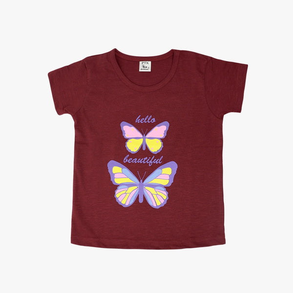 Maroon coloured hello beautiful butterfly print basic top(BST8)