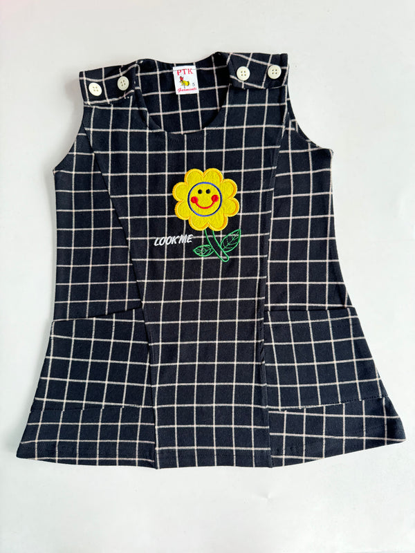 Black checked button frock(BUT21)