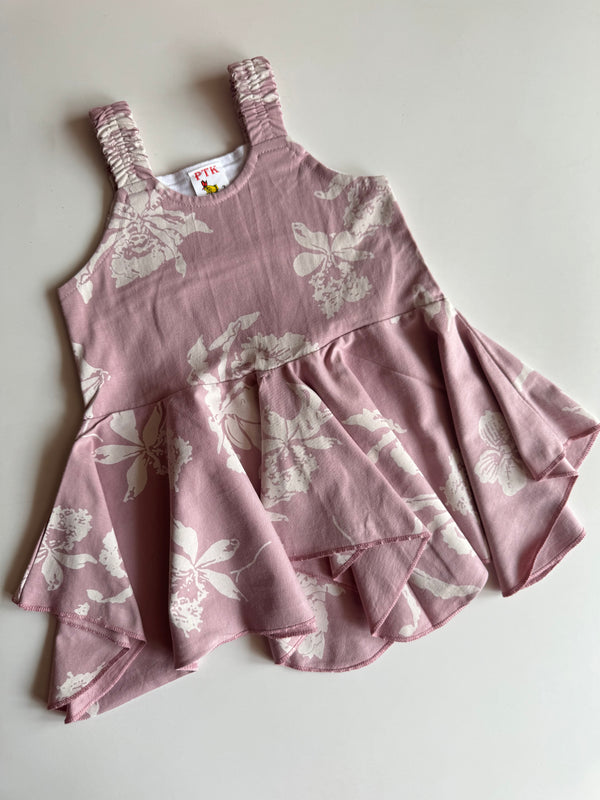 British rose colour flower print asymmetric frock(ASY52)