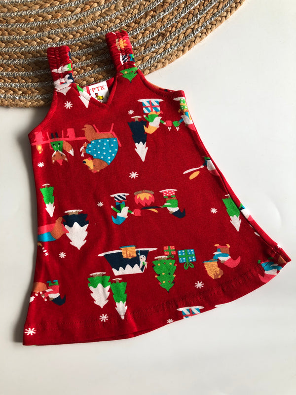 Christmas vibe print belt frock(BEL36)