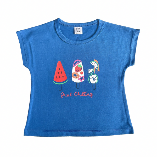 blue coloured just chilling print flat sleeve top(FST16)