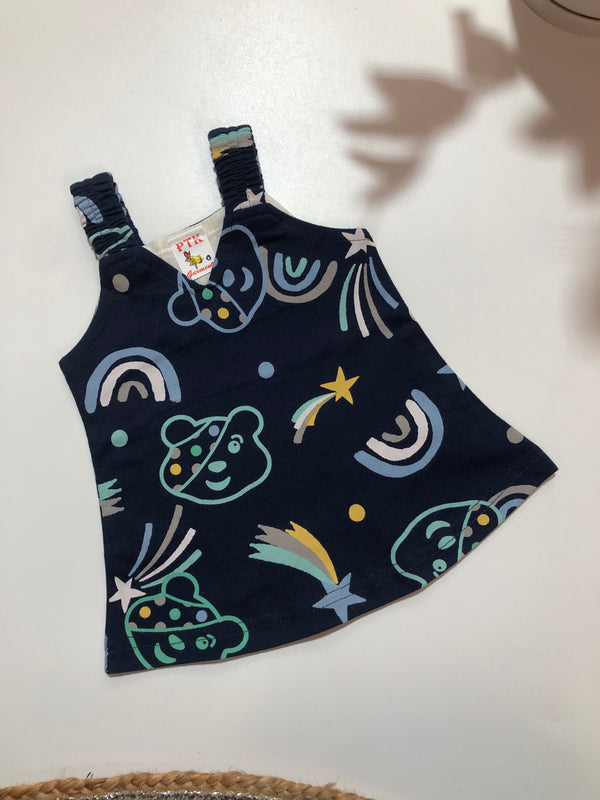 Teddy face print belt frock(BEL38)