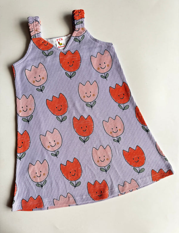 Lavender coloured flowers print belt frock(BEL67)