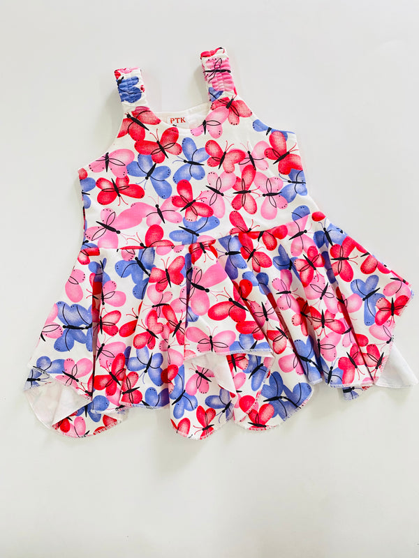 butterfly print asymmetric frock (ASY70)