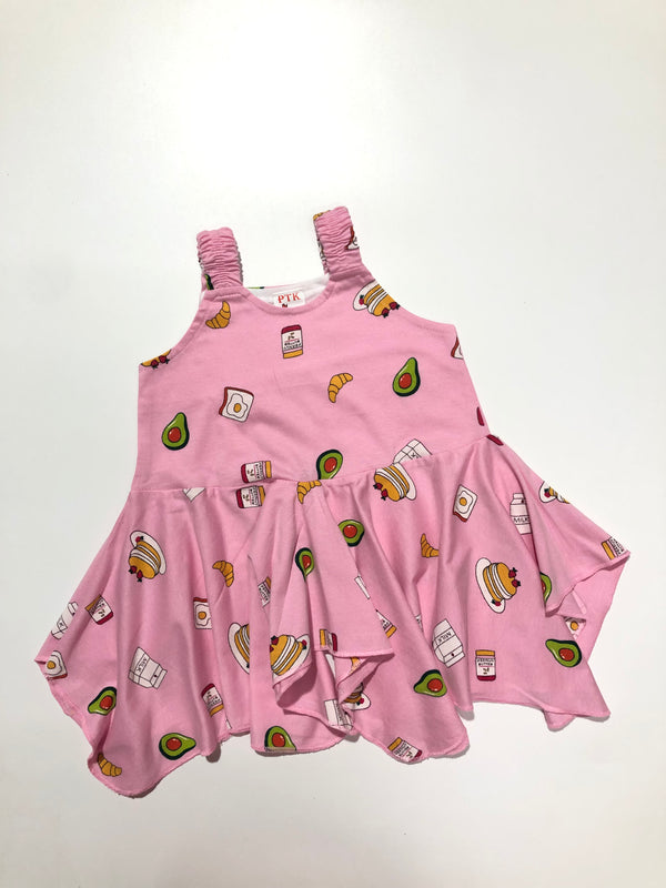 Avocado and pancake print asymmetric frock(ASY29)