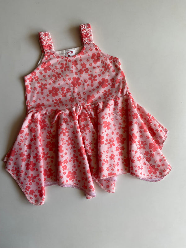 orange coloured flower print asymmetric frock(ASY51)