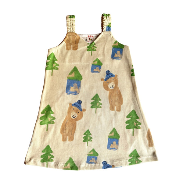 Teddy bear and tree illustration belt frock(BEL64)