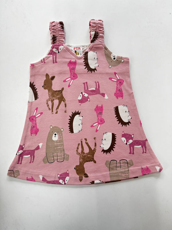 pink coloured animal print belt frock(BEL79)