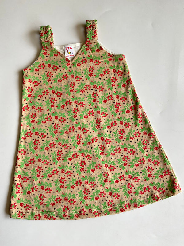 Sandal coloured red floral print belt frock(BEL30)