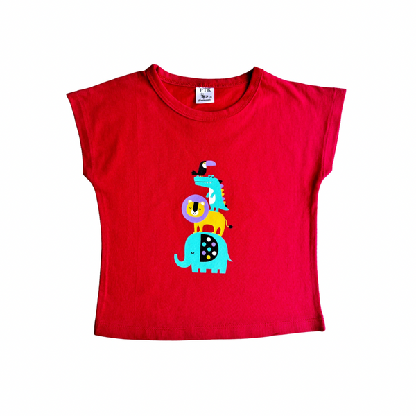 Red coloured animal print flat sleeve top(FST5)