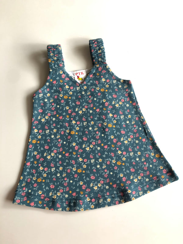 pastel blue coloured little floral print belt frock(BEL46)