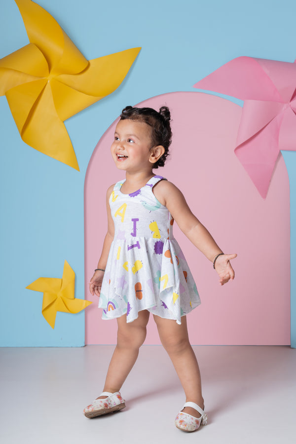 Butterfly and Letters Print Asymmetric Frock (ASY14)