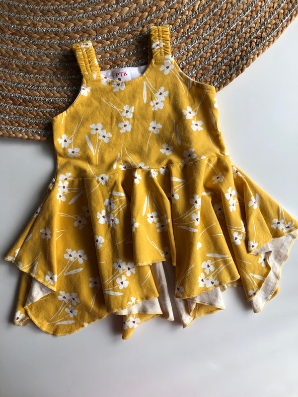 Yellow colour flower Printed Asymmetric Frock (ASY20)