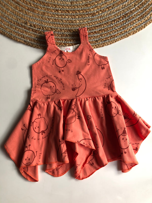 Fruit illustration print asymmetric frock (ASY6)