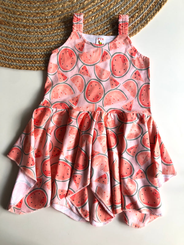Wattermelon print asymmetric frock (ASY8)
