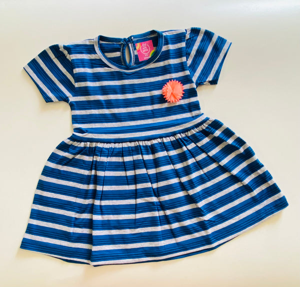 Blue and grey print striped frock