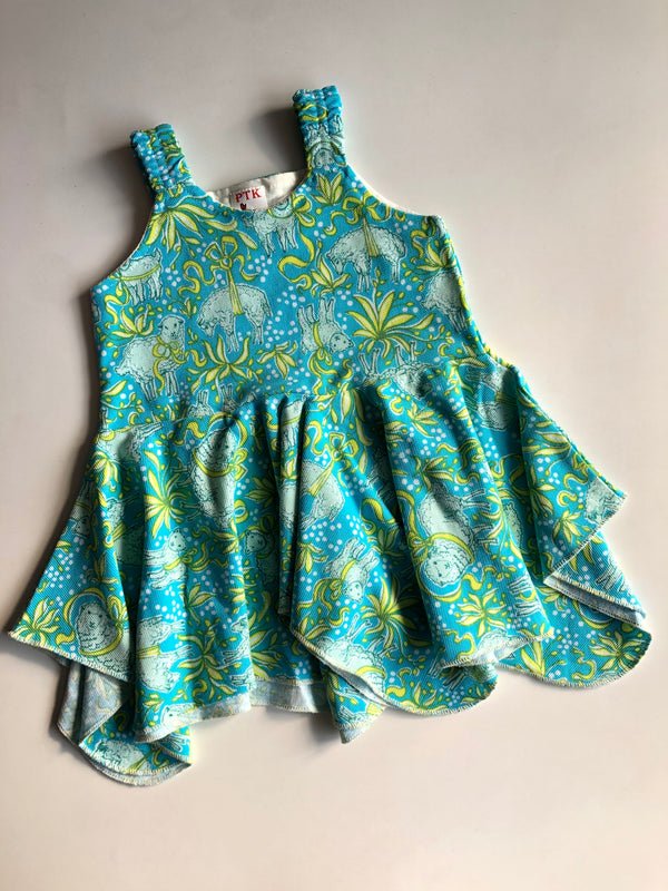 Green coloured animal print asymmetric frock(ASY48)