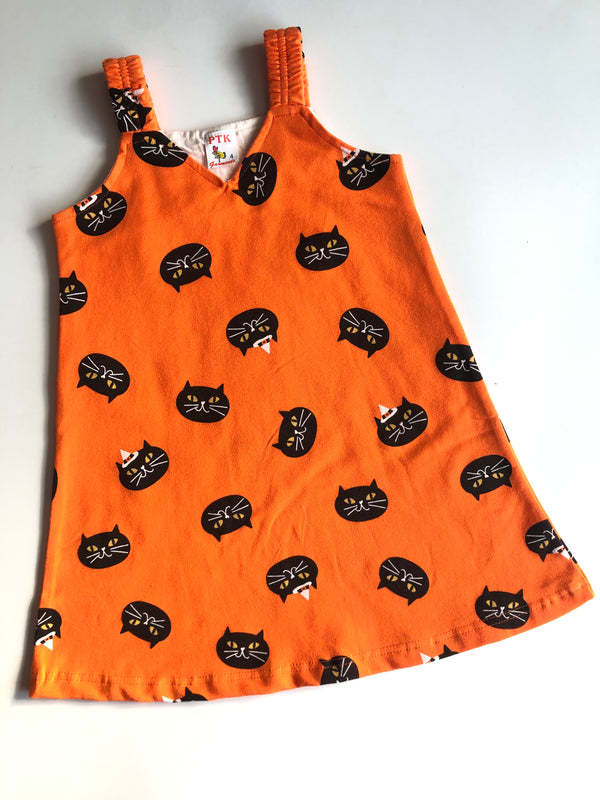 Orange Colored Cat Printed Belt Frock (BEL10)