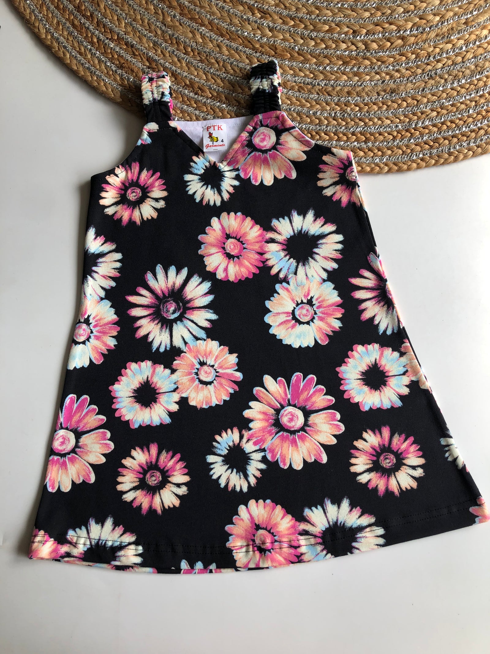 Black Colored Sunflower Printed Belt Frock (BEL20)