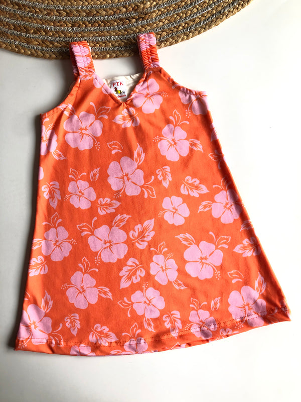 Orange Colored Hibiscus Print Belt Frock (BEL4)