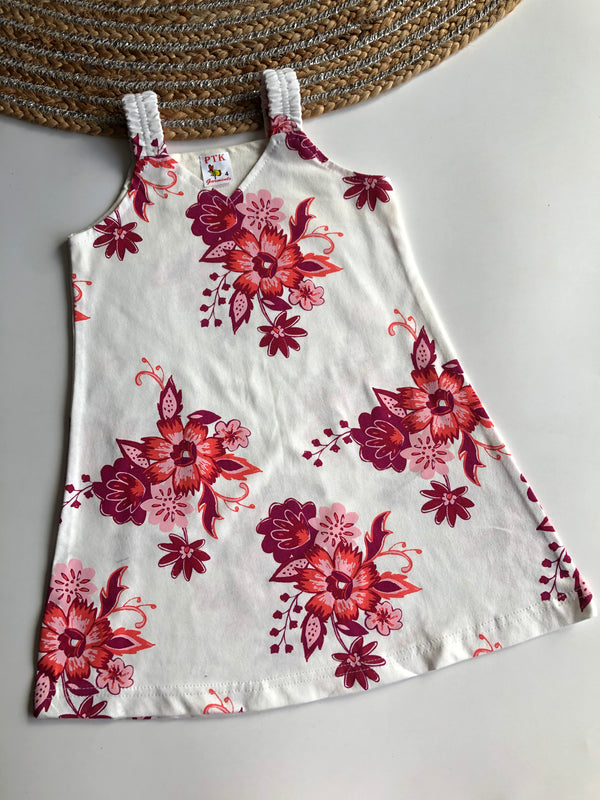 Orange & Deep Pink Colored Bouquet Printed Belt Frock (BEL7)