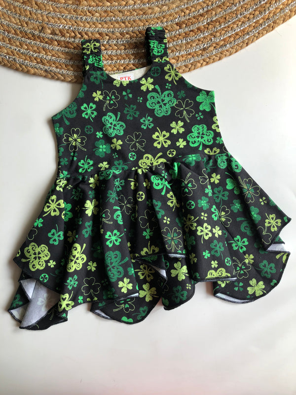 Green leaf print asymmetric frock(ASY21)