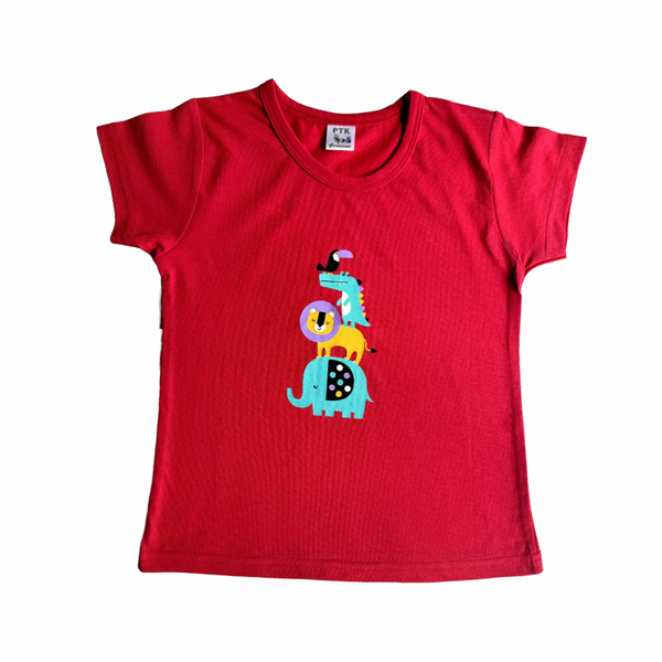 Red coloured animal print basic top(BST9)
