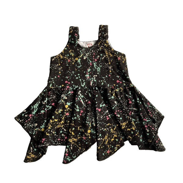 Black and multi coloured print asymmetric frock(ASY66)
