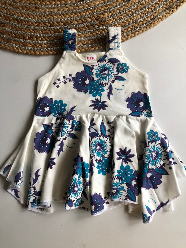 Blue and purple coloured flower boutique asymmetric frock(ASY33)