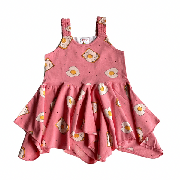 pink coloured omlet print asymmetric frock(ASY64)