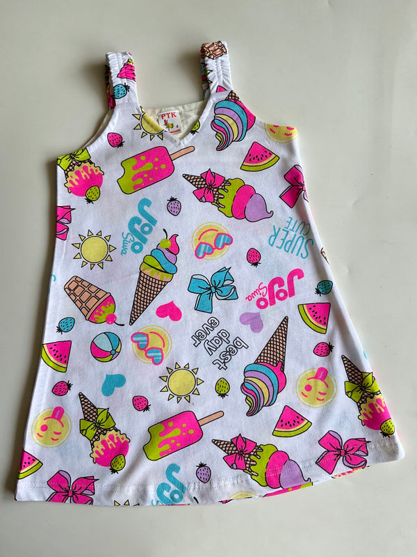 Ice cream and watermelon illustration print belt frock(BEL29)