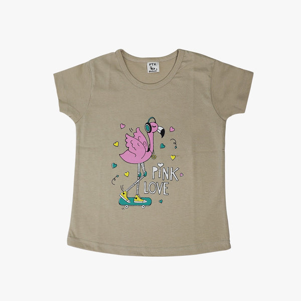 Light sandal coloured pink love print basic top(BST3)